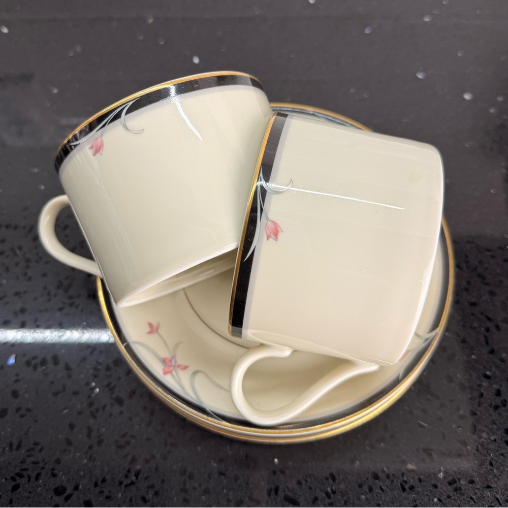 Mikasa Floradora Ivory China Flat Cup & Saucer Set of 2 Japan Discontinued